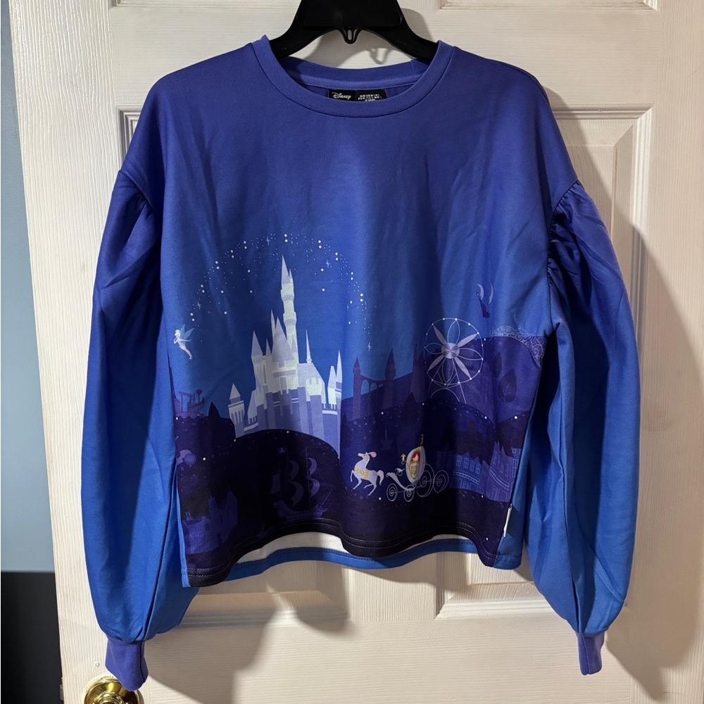Disney Purple Blue Castle Oversized S Sweatshirt NWT